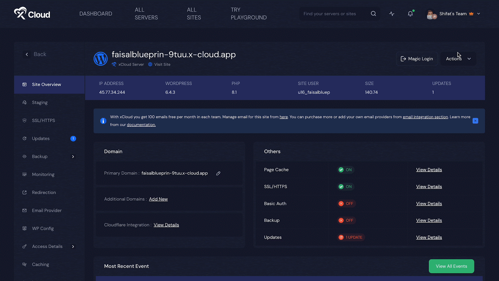 Cloning a site to an OpenLiteSpeed server in xCloud