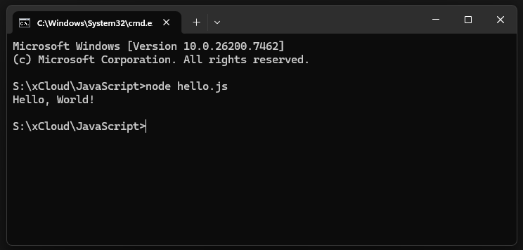 Open your terminal or command prompt and type - node hello.js