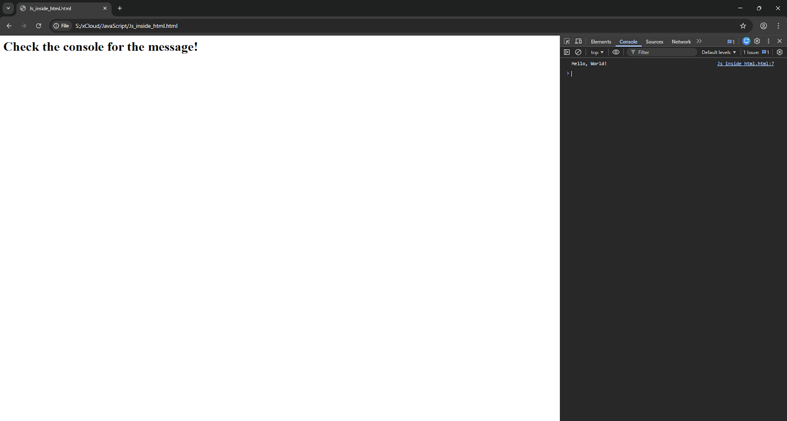 Output of Hello World in Console