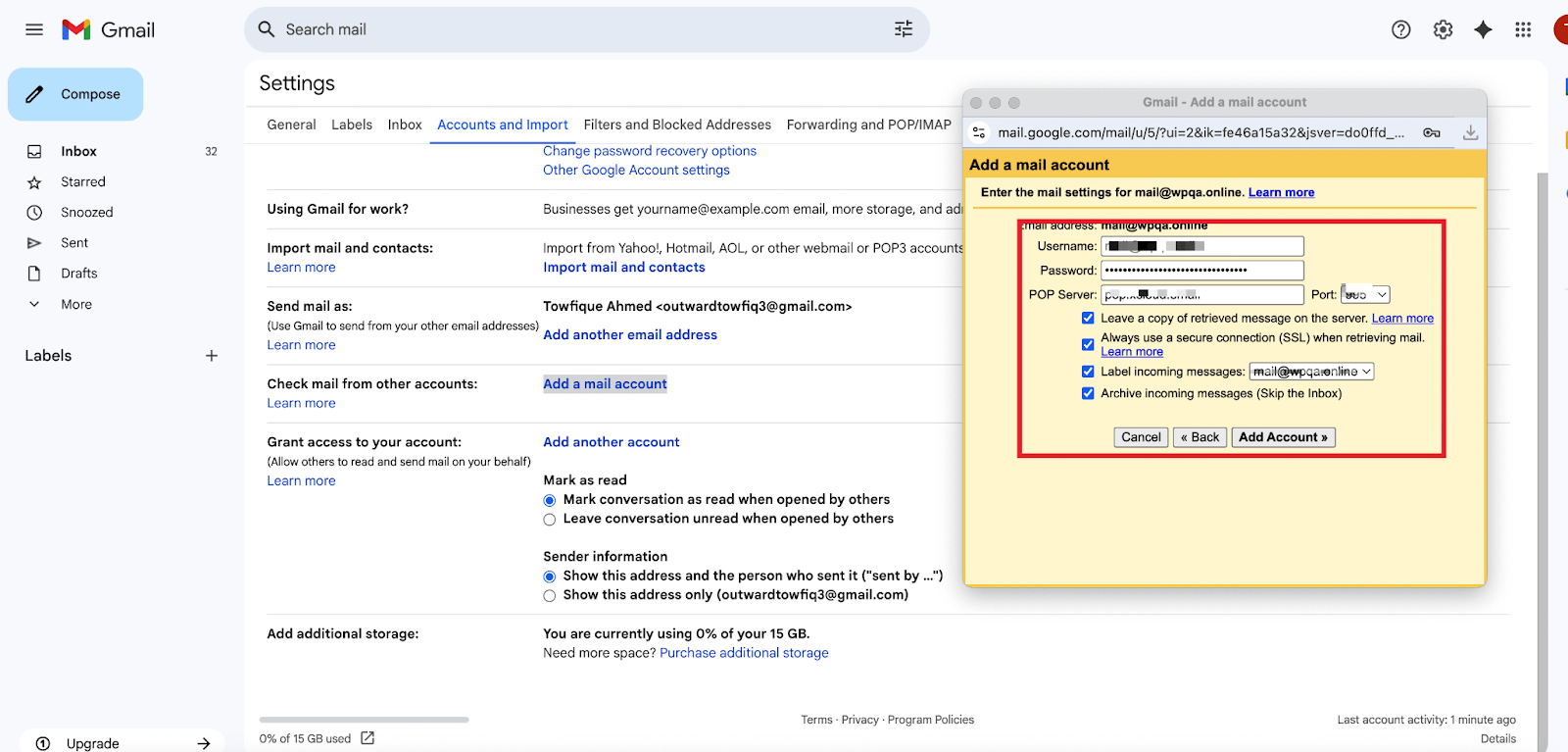 Configure a Business Mail account on Gmail