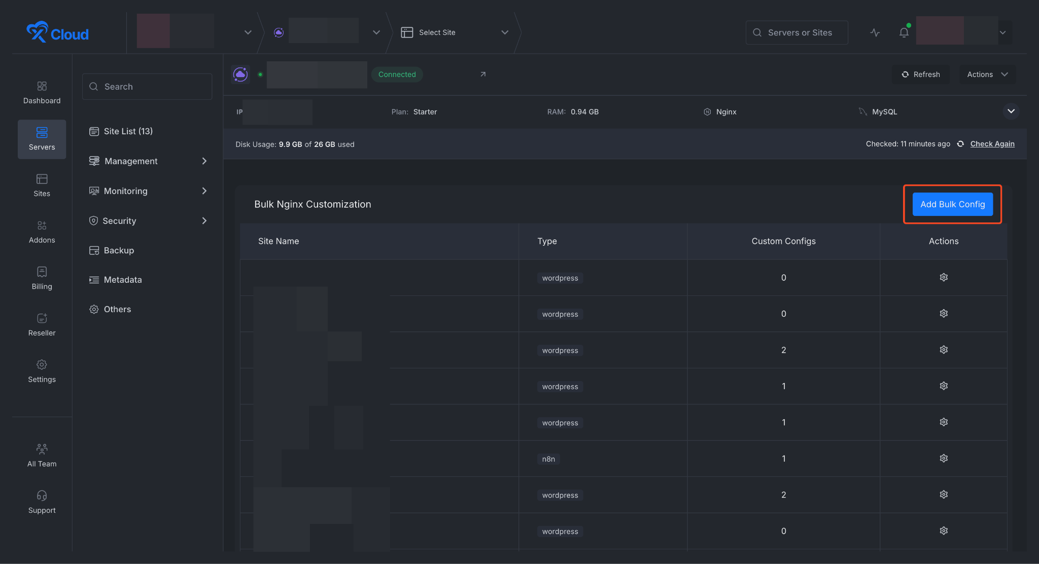 How to Apply Bulk NGINX Customization Across Multiple Sites in xCloud?