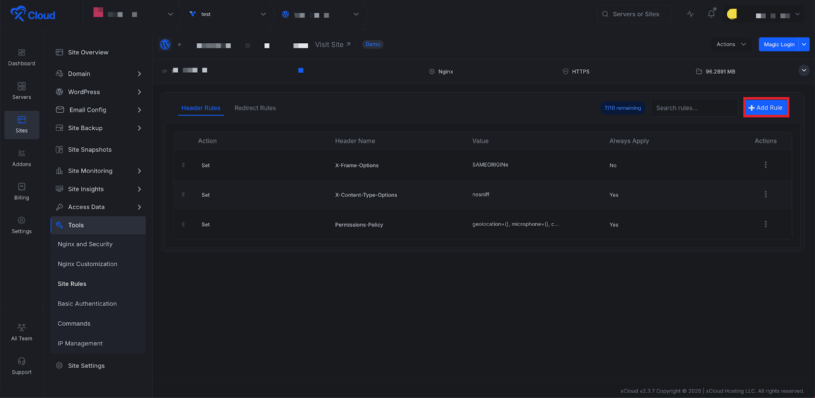 Create And Manage Site Rules