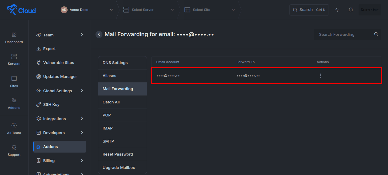 Configuring mail forwarding destinations.