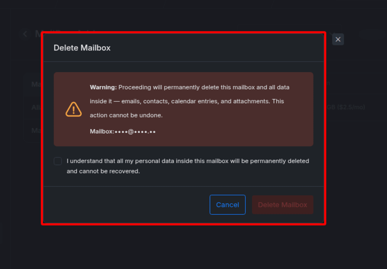 The permanent mailbox-removal warning.